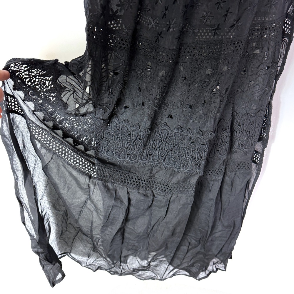 Ramy Brook Lucia Dress Black Strapless Embroidered Eyelet Cotton Silk Sz M - Picture 5 of 10